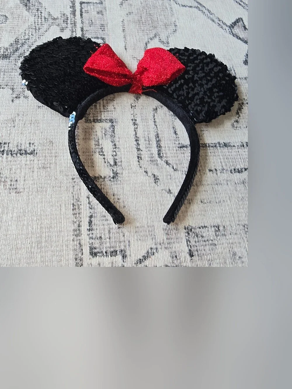 Sequin Minnie Ear Headband with Red Bow
